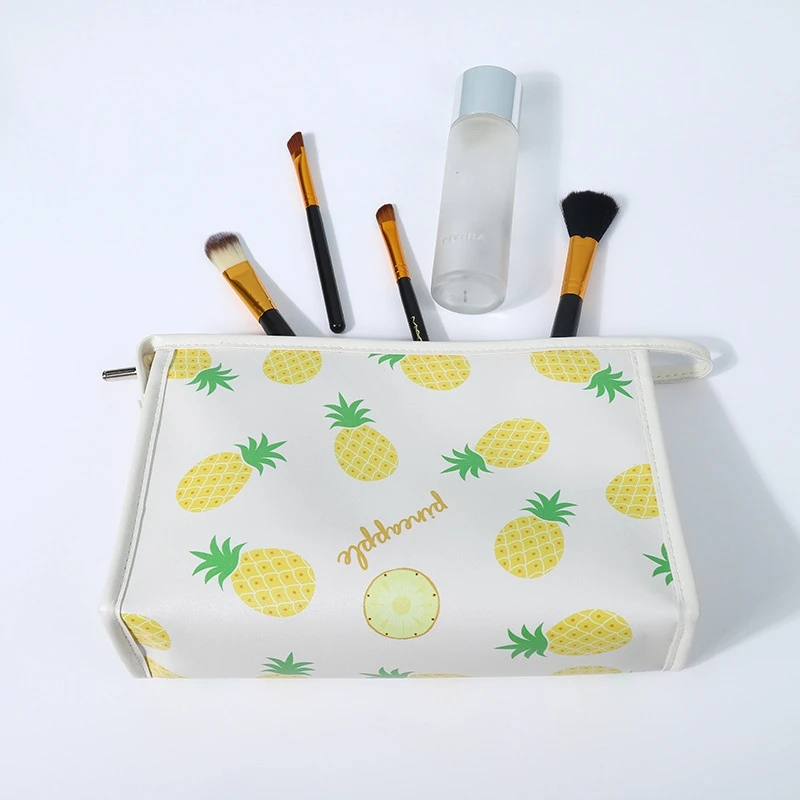 Waterproof PU Women Cosmetic Bag Portable Large Capacity Travel Wash Bag Fruit Print Make Up Case Toiletries Organize Storage