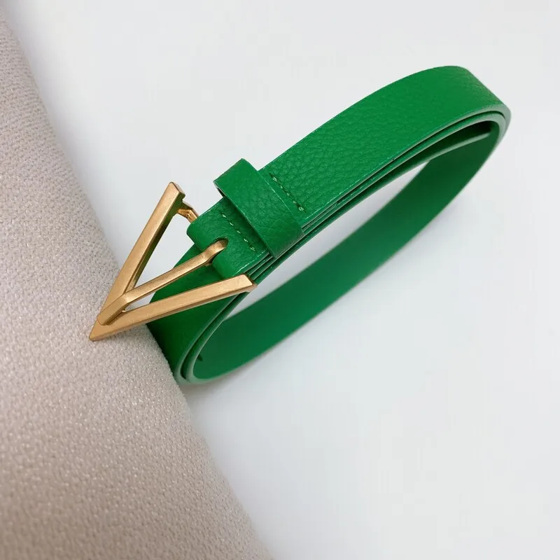 High quality positive leather green needle belt for women Minimalist waist belt for women with waist trim 2.0 slim waist belt