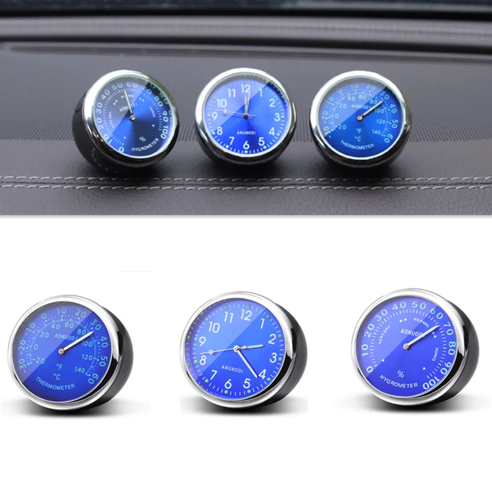 

Removable Car Dashboard Panel Luminous Clocks + Thermometer + Hygrometer 3 In 1 Set Motorcycle Bike Boat Mini Watch Table Decor