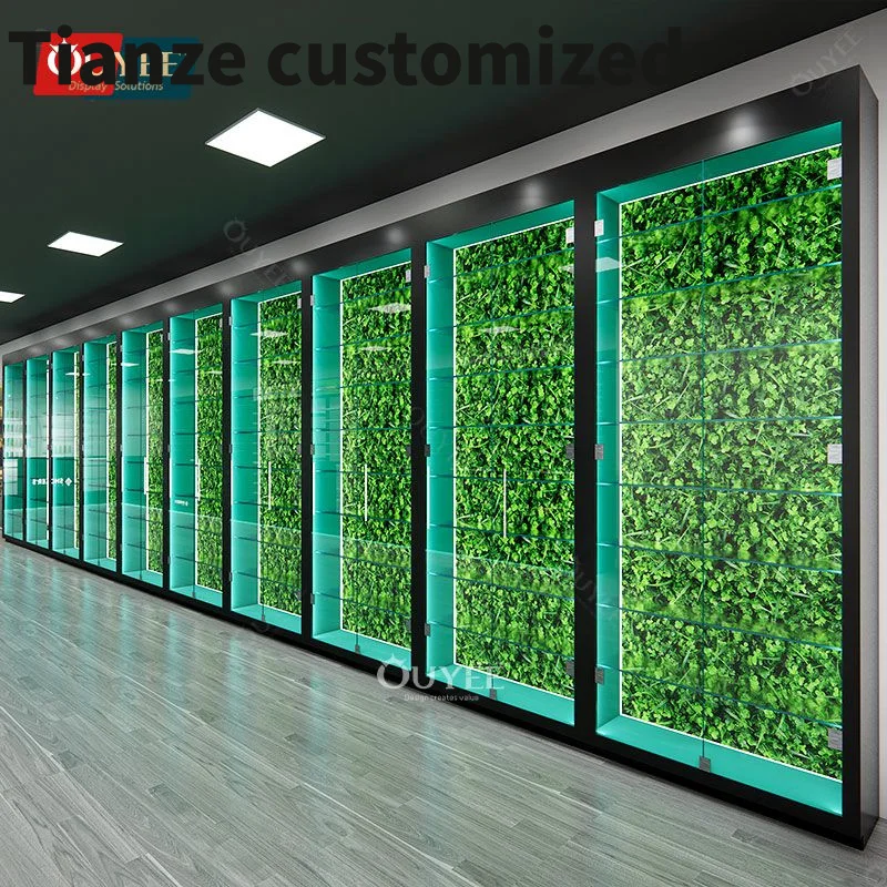 

Customized-Counter Display Shelf Led Glass Display Stand Showcase Dispensary Smoke Shop Furniture Retail Store