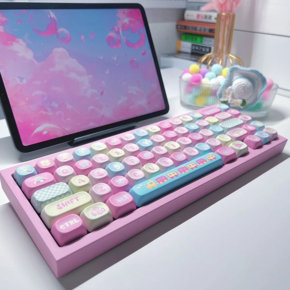 135คีย์ XOA keycaps ของขวัญสำหรับน่ารักเด็กผู้หญิงหมวกคีย์สี่เหลี่ยมความร้อนระเหิดแป้นพิมพ์อุปกรณ์เสริมคีย์บอร์ด