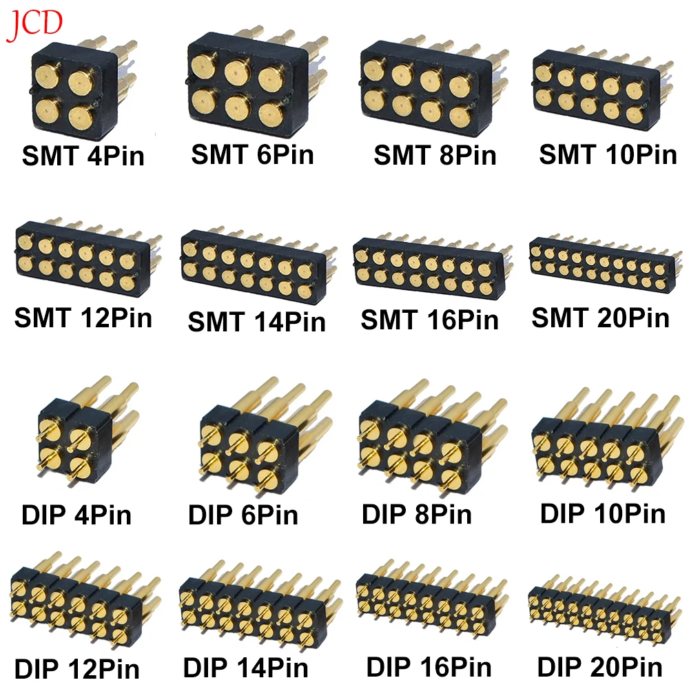 JCD 1pc Spring Loaded Pogo Pin Connector Plug 4 6 8 10 12 14 16 20 Pin Dual Row Surface Mount SMT DIP Height 7.0mm Pitch 2.54mm