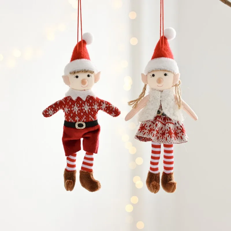 

1pcs Festive Christmas Elf Pendants - Santa Hat Gnome & Elf with Red & White Striped Socks, Hanging Ornaments for Holiday Tree