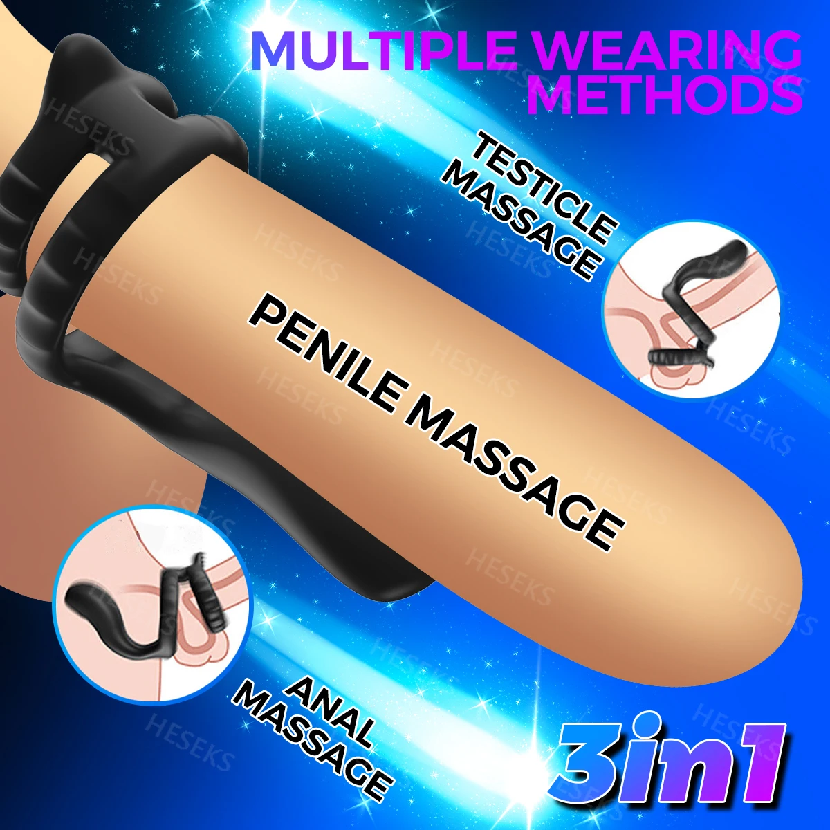 HESEKS Male Silicone Penis Ring Ultra Soft Cock Ring 10 Vibration Erection Enhancing Time Delay Ejaculation Sex Toys for Men