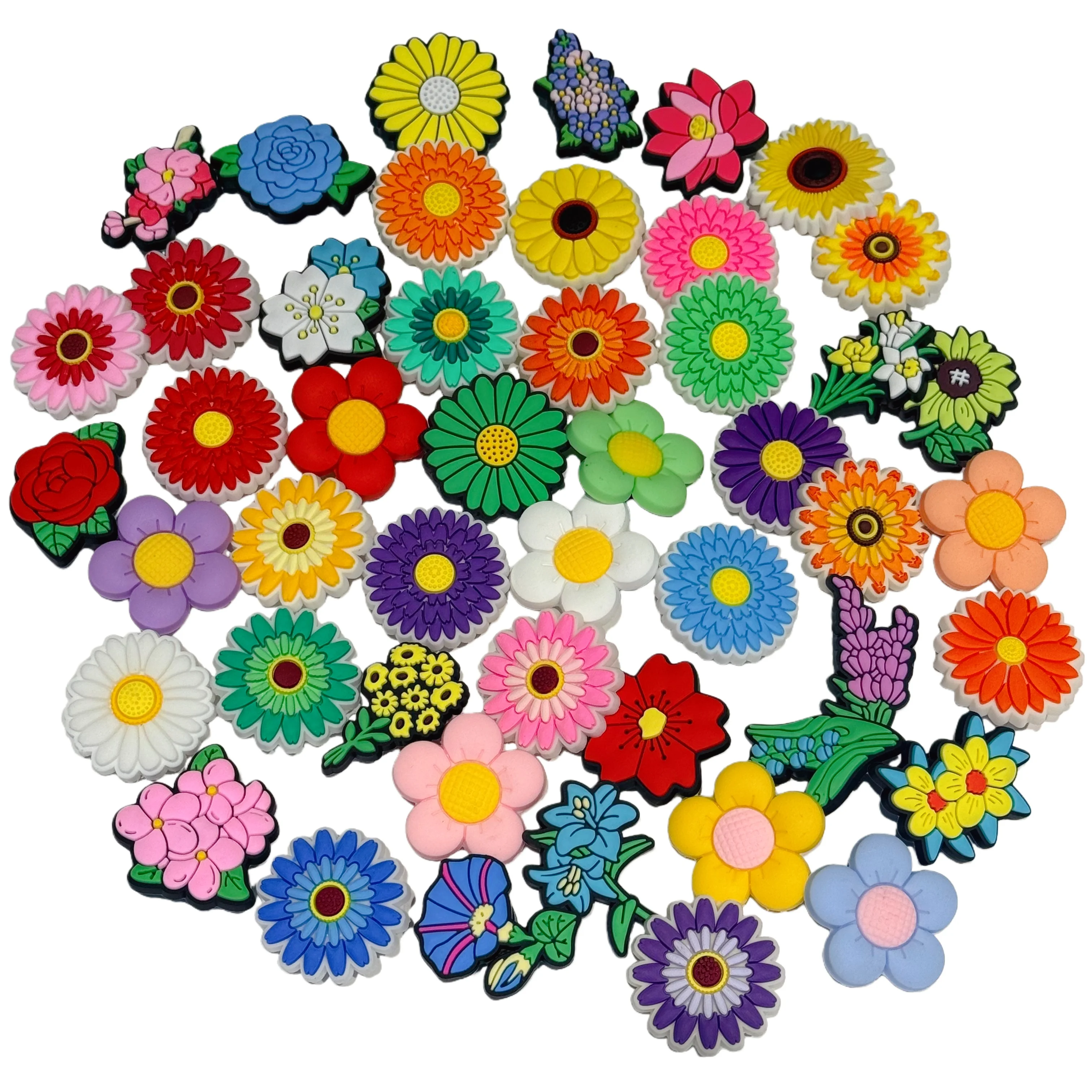 Mix 50-100pcs Lovely Flowers Sunflower Shoe Charms PVC DIY Shoes Decoration Sandal Accessories Buckle for Kids Woman Gifts