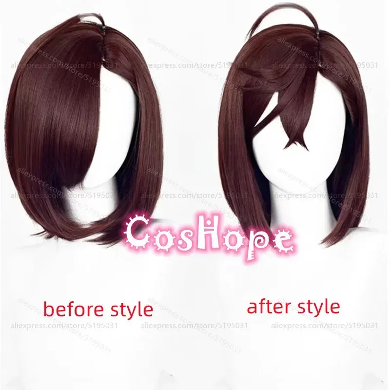 Momo Ayase Parrucca corta marrone scuro da 37 cm Parrucche sintetiche resistenti al calore per cosplay anime Halloweenx;3,v'6.f;9,