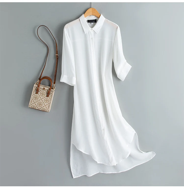 

New White Silk Long Shirt Thin Sunscreen