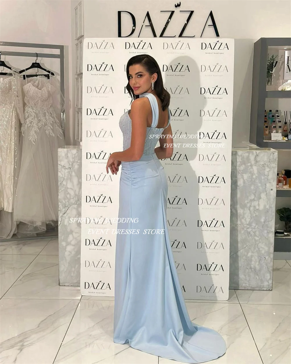 SPRAYING – robe de soirée en dentelle scintillante bleue, robe de soirée Sexy sans bretelles pour femmes, robe longue sirène, personnalisée