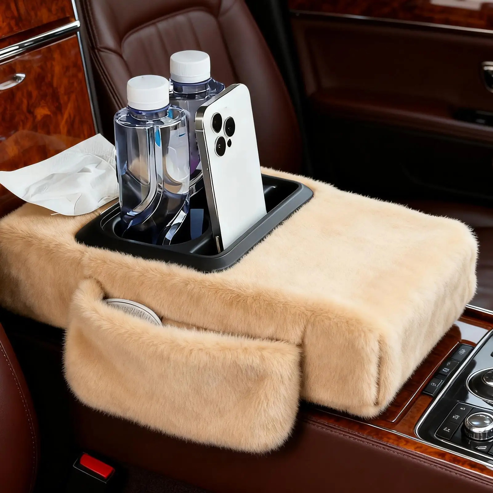 Center Console Cover Plush Cushion Decor Armrest Protector for Car Interior Truck Automobile SUV Center Console Winter Warm