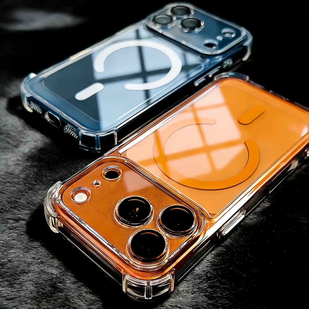 Coque Magnétique Antichoc en Acrylique Transparent avec Placage pour iPhone 17 Air 16 15 14 13 Plus 12 11 Pro Max, Protection d'Objectif, Housse Arrière