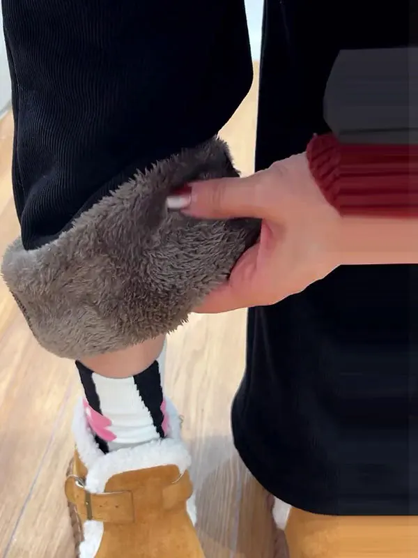 

Прямые повседневные брюки с высокой талией на подкладке, широкие брюки, женские зимние теплые 3D брюки пошив