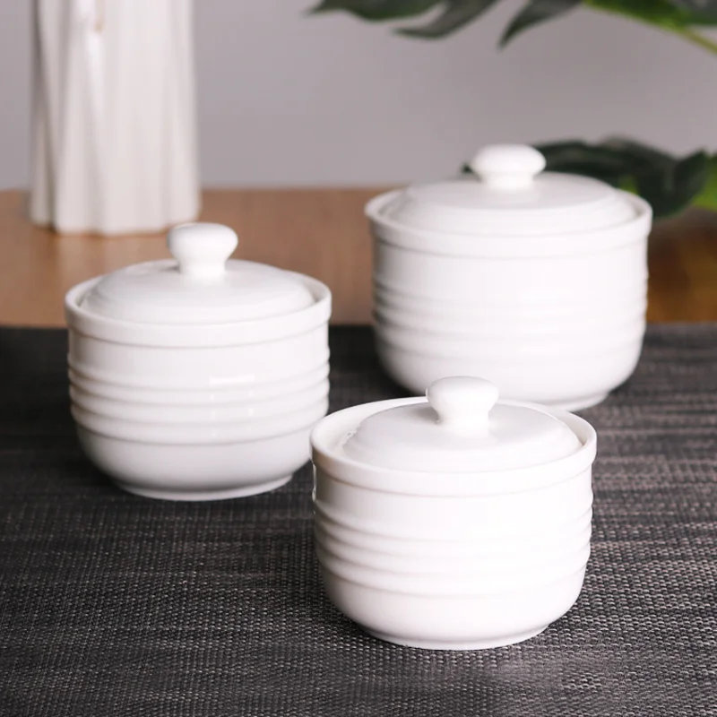 ceramic water separating small white bowl with lid dessert steamed egg cup stew pot tonic soup cup cookware cooking pots set