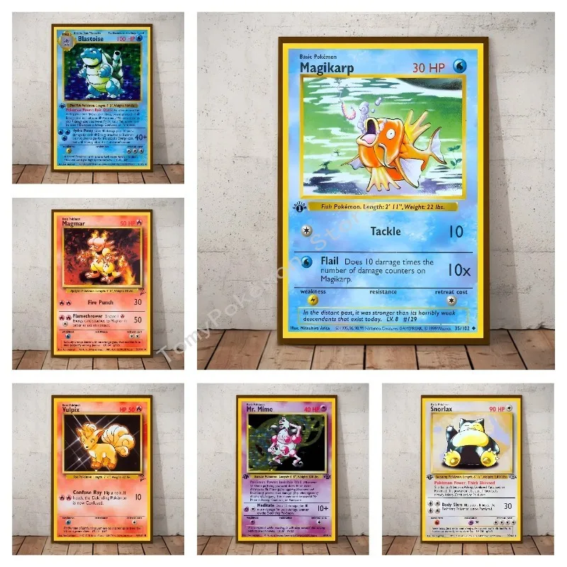 Pokemon Basis Set 1996 Jaar Engels Kaarten Shining Canvas Painting Poster Print Watercolor Wall Art Picture Home Decor Gifts