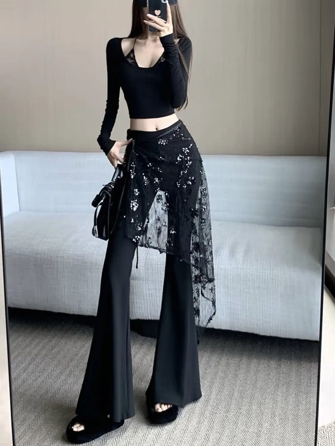 Shiny Lace Butt Curtain Women's One-Piece Belted Apron Cover up Irregular Half Skirt Shield Spring 2026 New Style