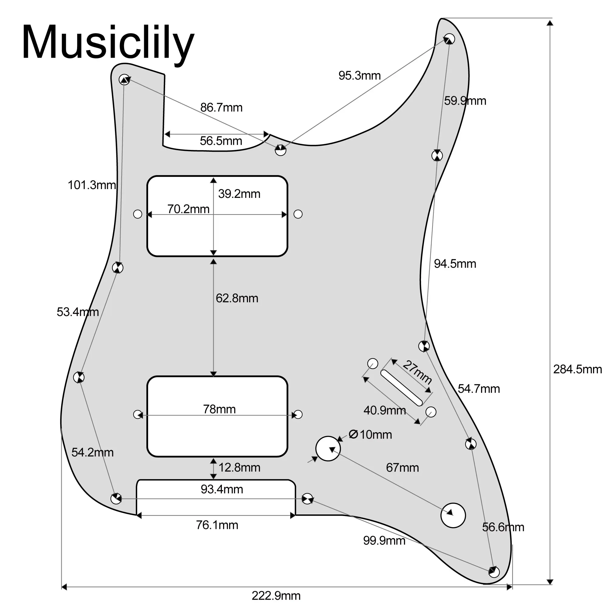 Musiclily Pro 11 Holes ST HH Guitar Pickguard with Covered Humbucker 2-Pot Layout for Fender Squier ST Style Electric Guitar