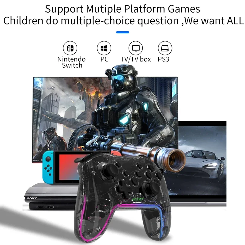 GAMINJA RGB Light Wireless Gamepad Bluetooth Game Controller For Switch/PC PS3 Dual Joysticks 6-axis Gyroscope Dual Vibration