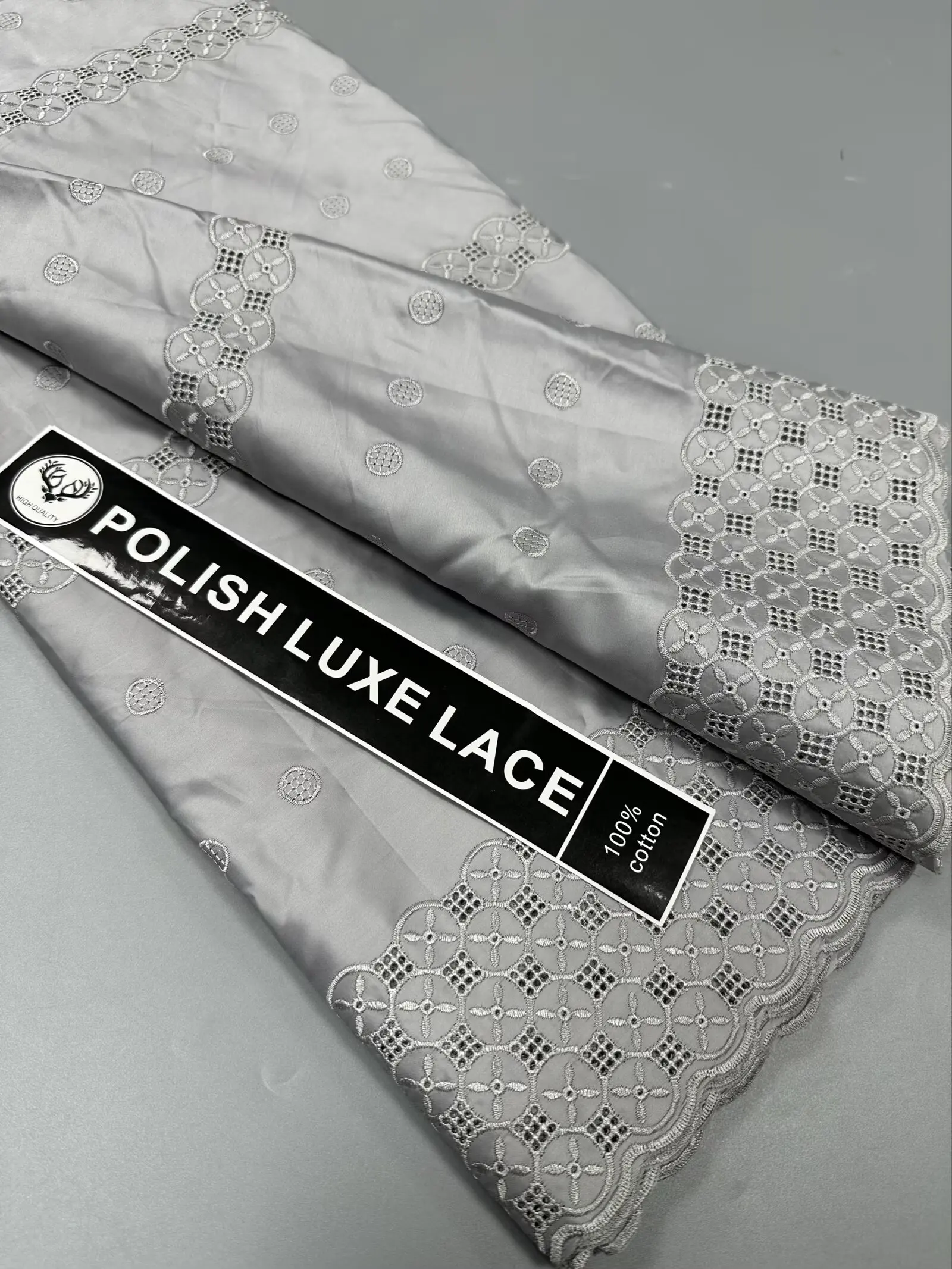 

5 Yards High-end African Satin Lace Fabric Tribute Silk Polish Lace Swiss 100% Cotton Lace In Switzerland Fabric For Dress