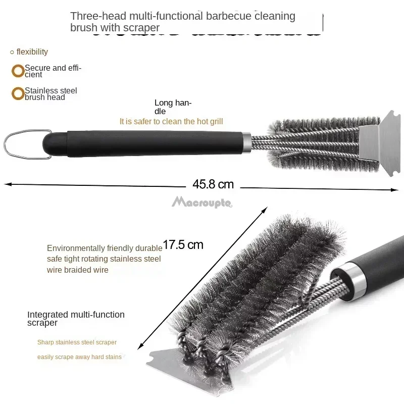 Barbecue Grill BBQ Brush Clean Tool Grill Accessories Stainless Steel Bristles Non-stick Cleaning Brushes Barbecue Accessories