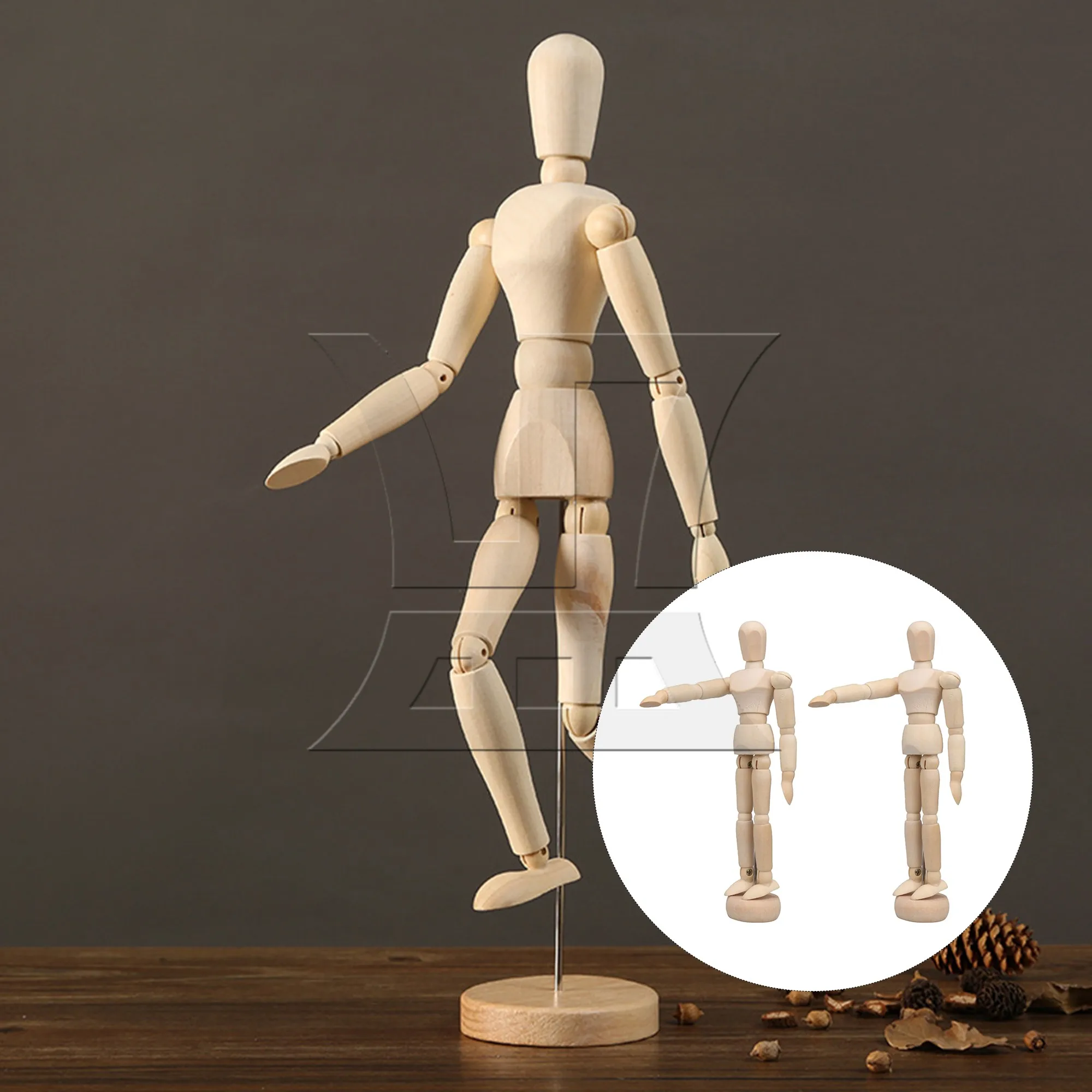 2 Pieces Tall Wooden Mannequin Poseable Manikin for Desktop Decoration 5.5