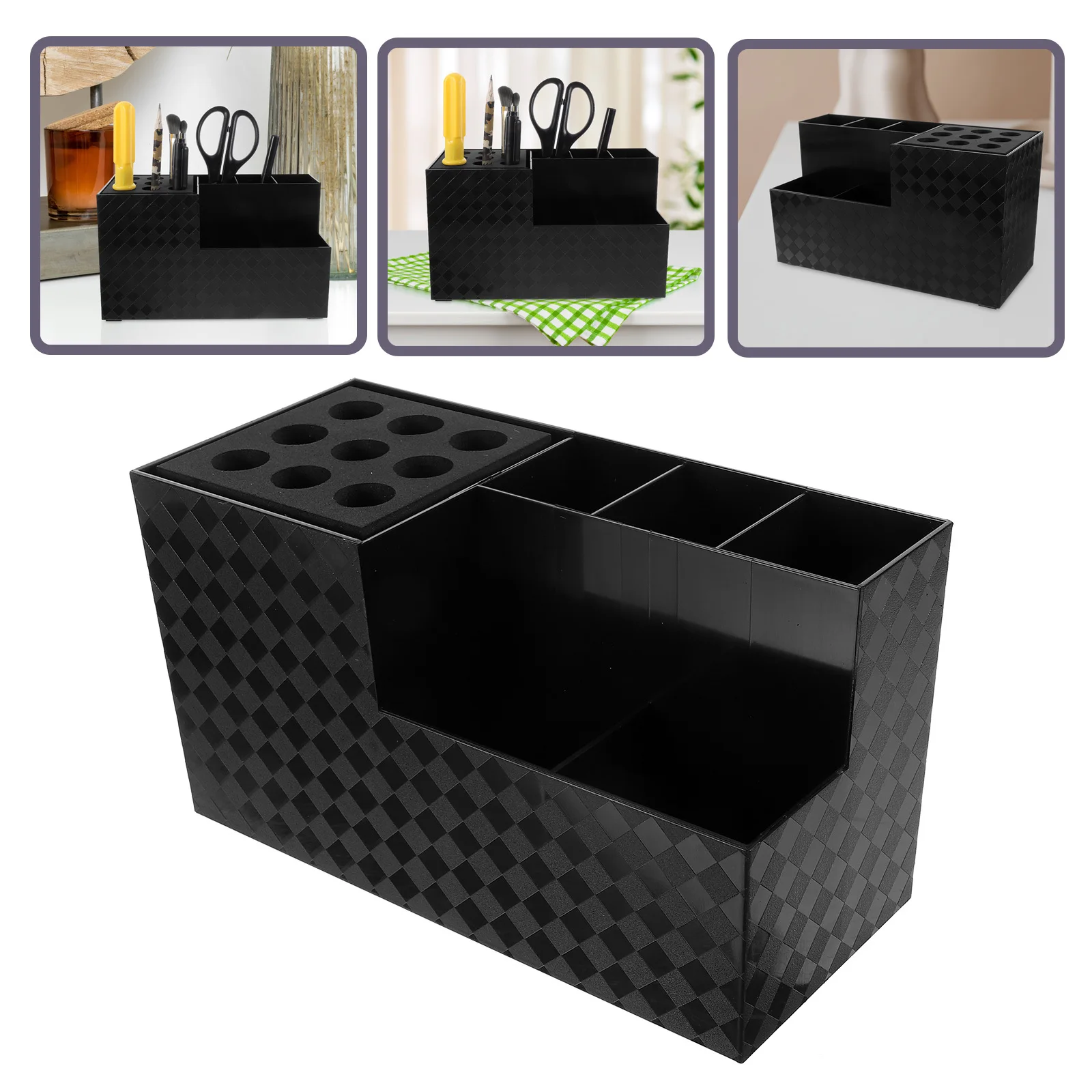 

Hair Tools Organizer Box Large Capacity Multiple Compartment Storage for Scissors Combs Salon Barber Shop Desktop Styling Holder