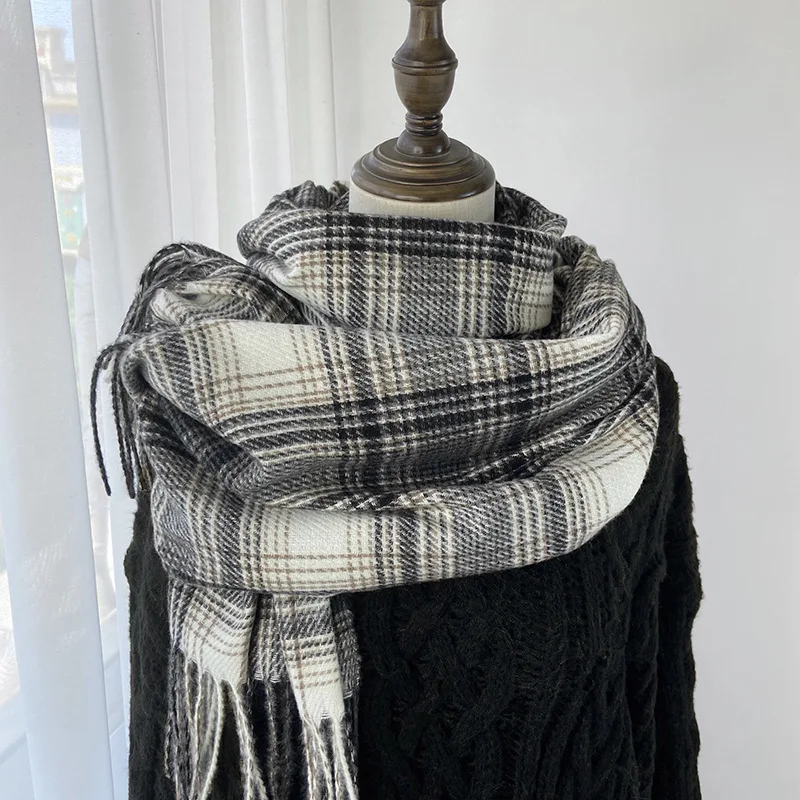 Bufanda de Cachemira a cuadros de marca de lujo para mujer, Pashmina cálida, pañuelo, silenciador, chales y chales para mujer, manta para mujer, bufandas