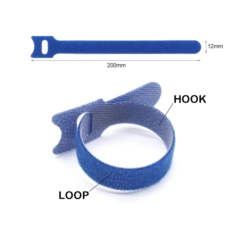10~1000pcs T-type Cable Tie 12x200mm Reusable Cord Organizer Wire Fastener Strap Colored Nylon Hook Loop Computer Data Cable Tie