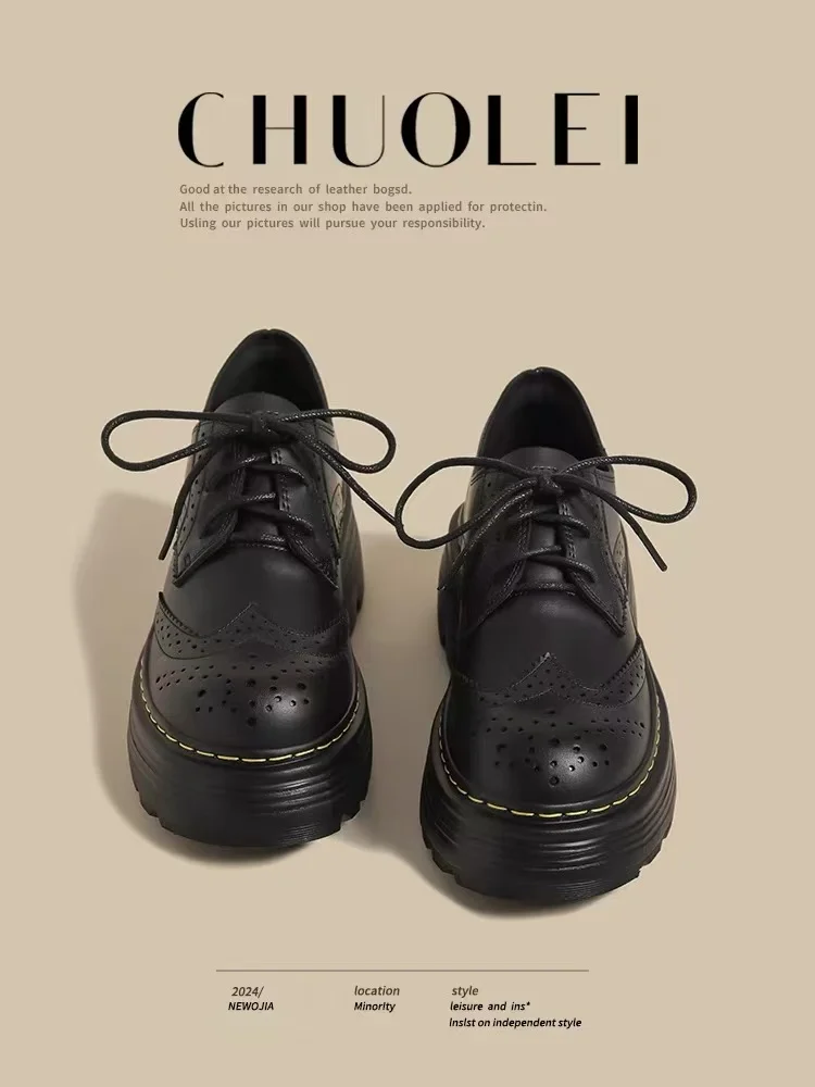 Fashion British Style Women Shoes High Quality Spring Autumn Casual Shoes Thick-Soled Lace-Up Loafer Shoes High Heels Pumps