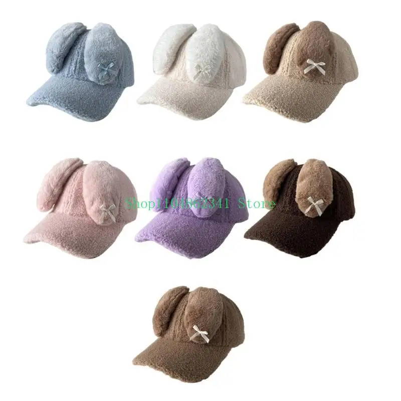 

5asd Casual Winter Hat Teens Adult Adjustable Baseball Caps Lamp Wool Rabbit Ears Hat