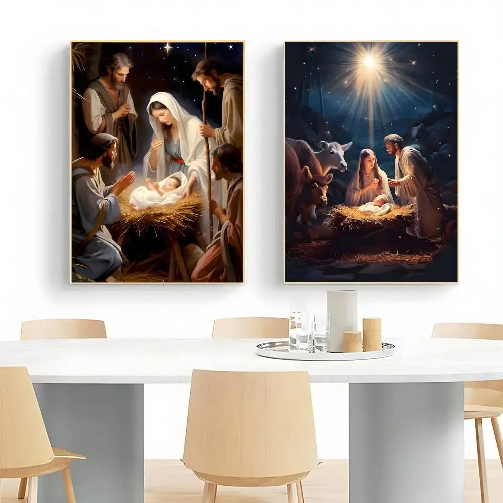 Art Religious Nativity Scene Poster Wall Art Print Decorative Mural Home Decor Gift Unframed