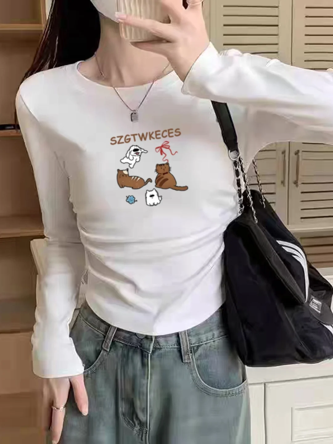 

Зимняя женская облегающая длинная футболка 2025 года с подкладкой, с завышенной талией, для повседневной носки, базовая одежда