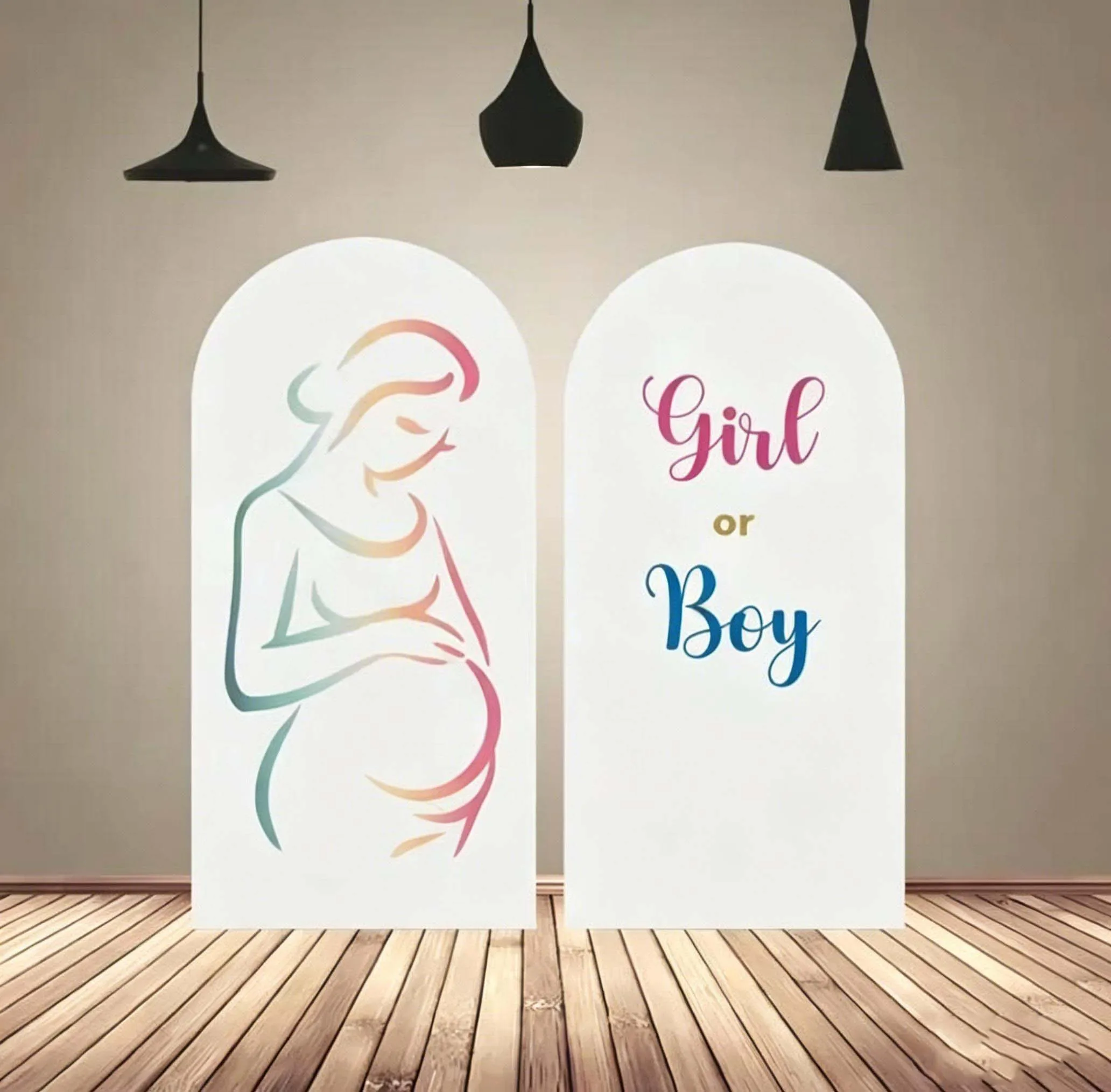 Custom 2-Side Gender Reveal Baby Shower Arch Backdrop Cover Pregnant Woman Birthday Party Decor Backdrop Photo