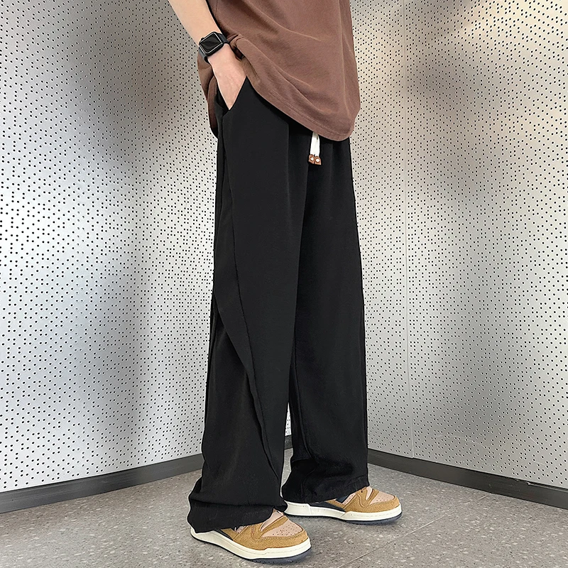 Suit Pants Men Elastic Waist Slacks Slim Straight Wide Leg Loose Business Casual Trousers Formal Dress Pants Elastic Male A122