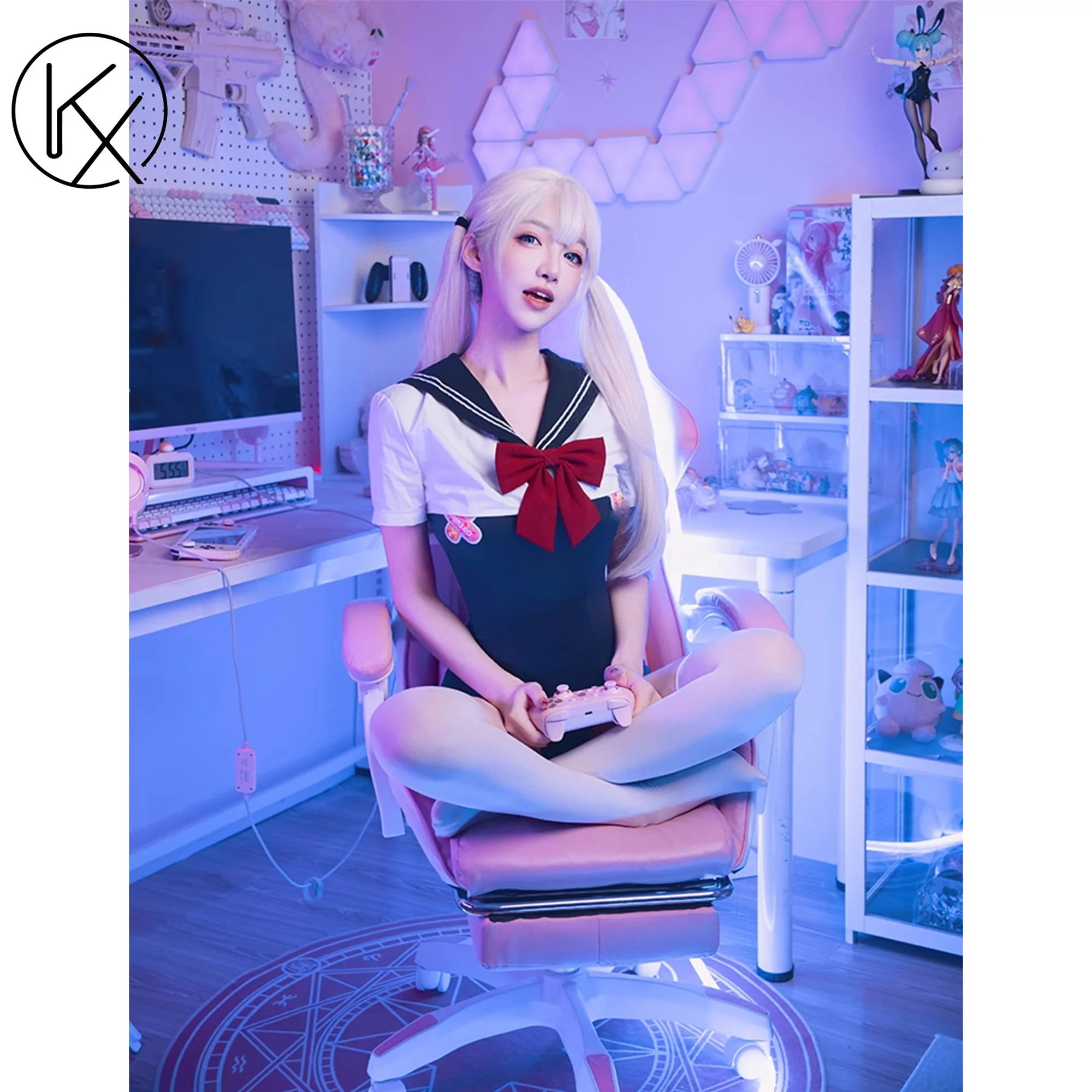 kaixiggmm Japanese women OK tight uniform swimsuit sailor jacket anime cute jk college style two-piece suit