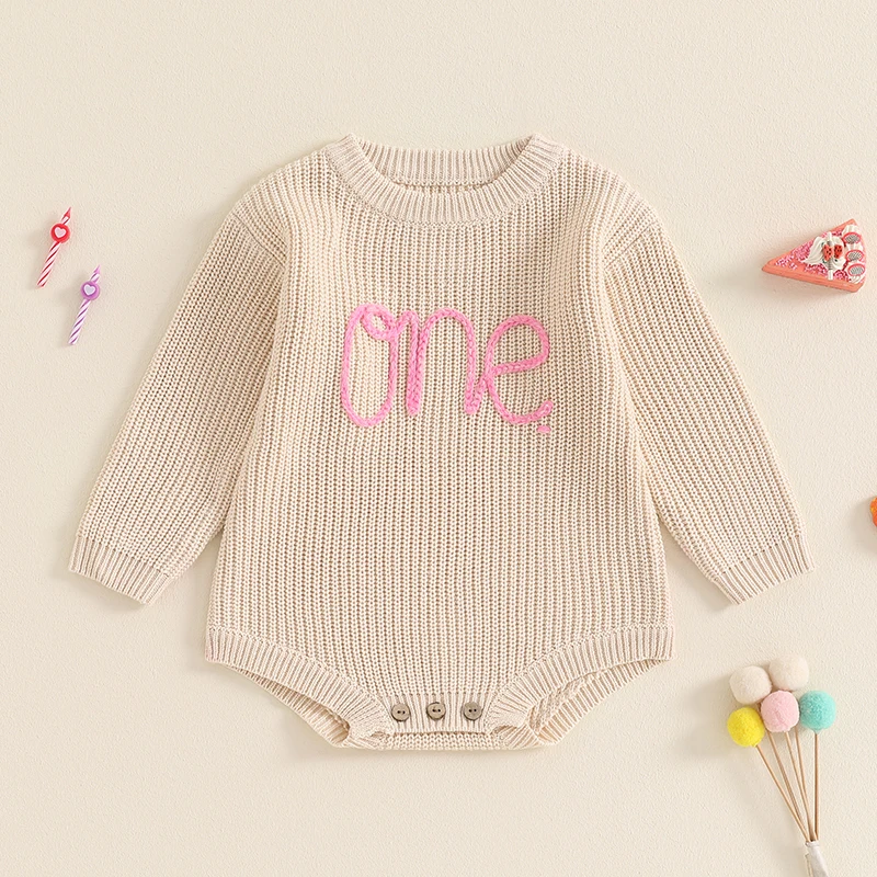 Baby Girl Boy First Birthday Outfit Embroidery Sweater Pullover Oversized Knit 1st Birthday Winter Cute Clothes