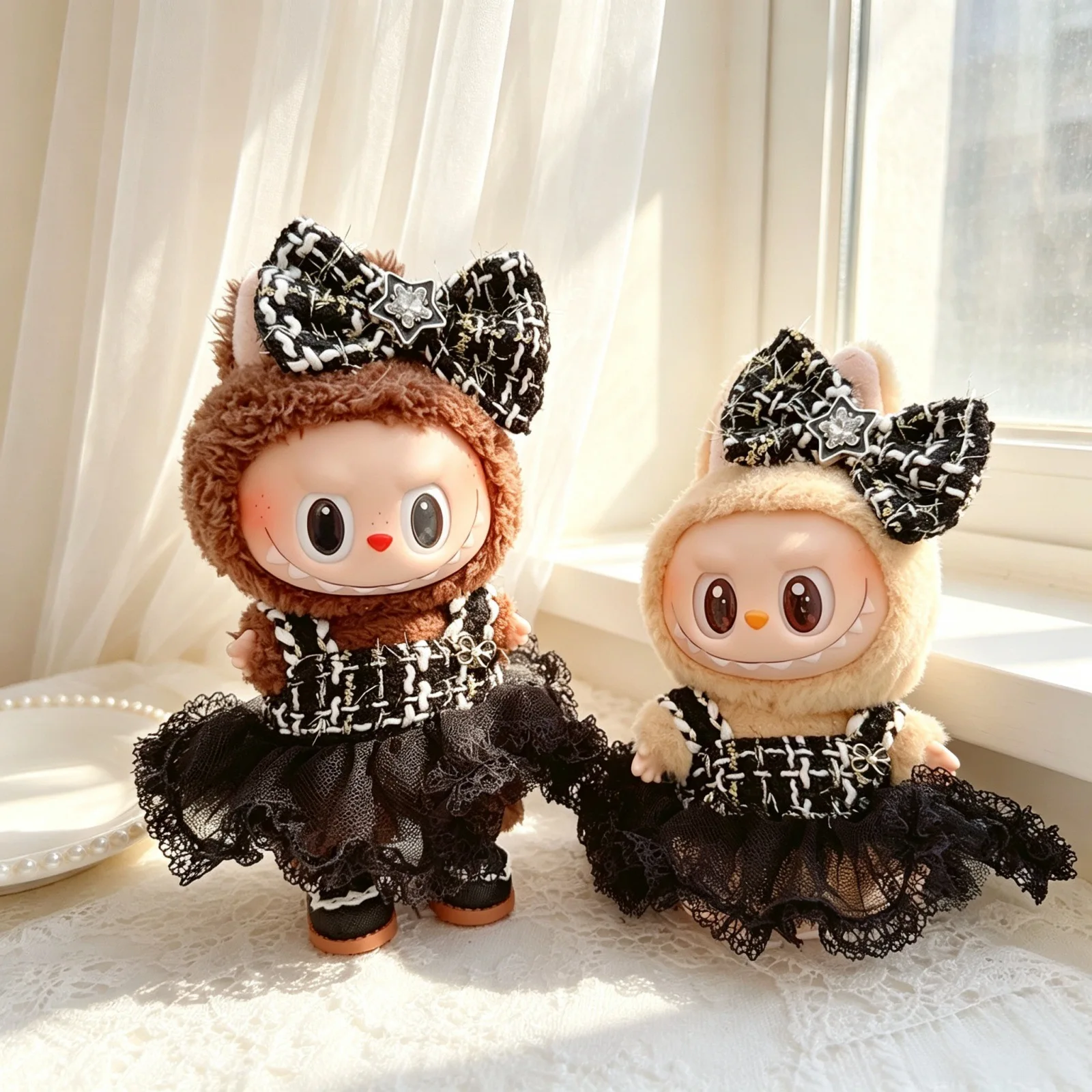 10-15cm Kawaii Mini Idol Doll Clothes Cute Black Bow Dress 2Pcs Set Plush Doll Clothes Accessories Anime Game Periphery
