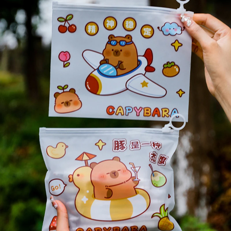 โปร่งใสกันน้ําการ์ตูนน่ารัก Capybara แฟ้มกระเป๋าซิปกระเป๋าเปิดขนาดใหญ่แบบพกพากระเป๋าอุปกรณ์โรงเรียน