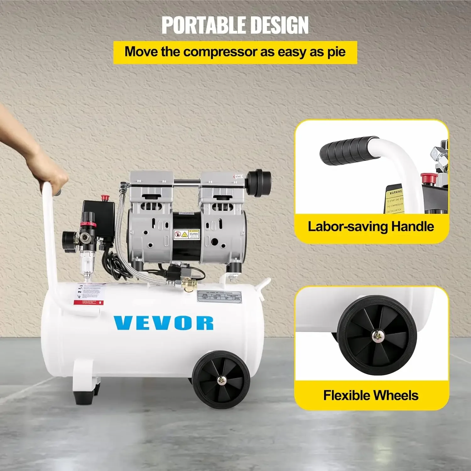Air Compressor 6.6 Gallon, Portable Air Compressor 1 HP, Oil Free Air Compressor Steel Tank 750W