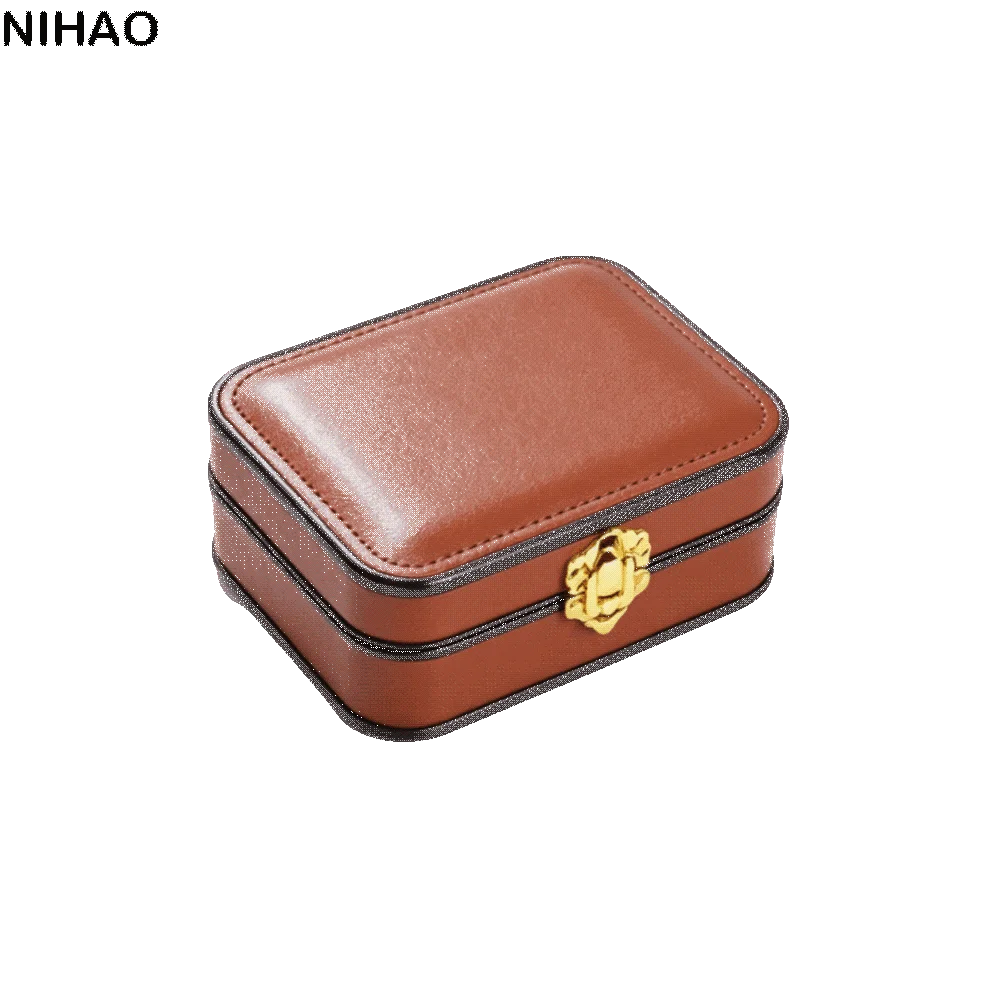 PU Leather Lockable Jewelry Box Double Layer Lockable Jewelry Storage Case Vintage Portable Double Layer Jewelry Box Women