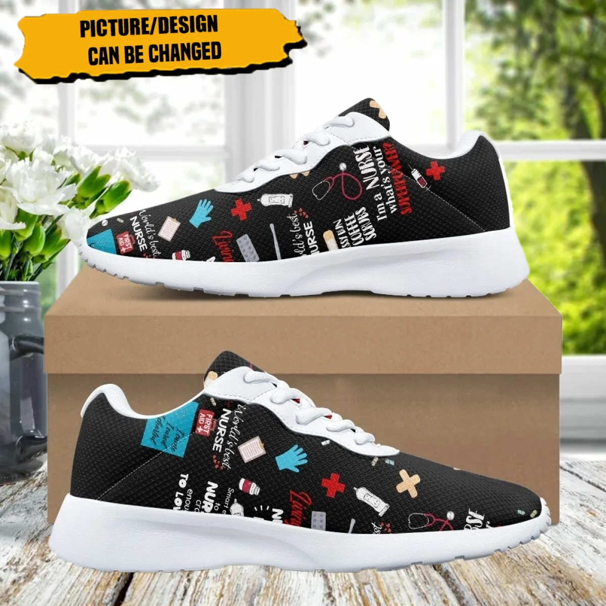 

New Cartoon Nurse Print Women Training Running Shoe Cozy Lace-Up Flats Durable Gym Teen Sneaker Print On Demand tenis masculino