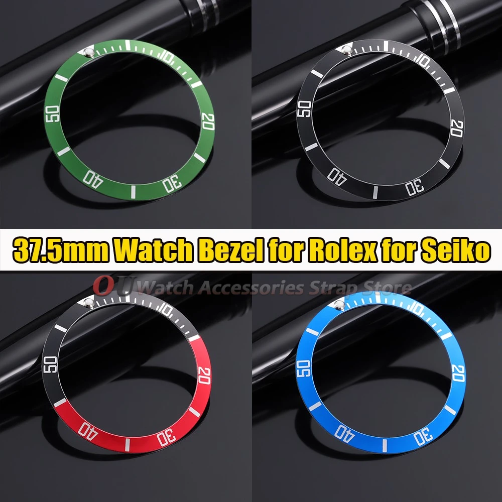 37.5mm Black Blue Ceramic Lui Alloy Bezel for Rolex Submariner Water Ghost Scale Ring Men Watch Cases Movement Watch Ring Parts