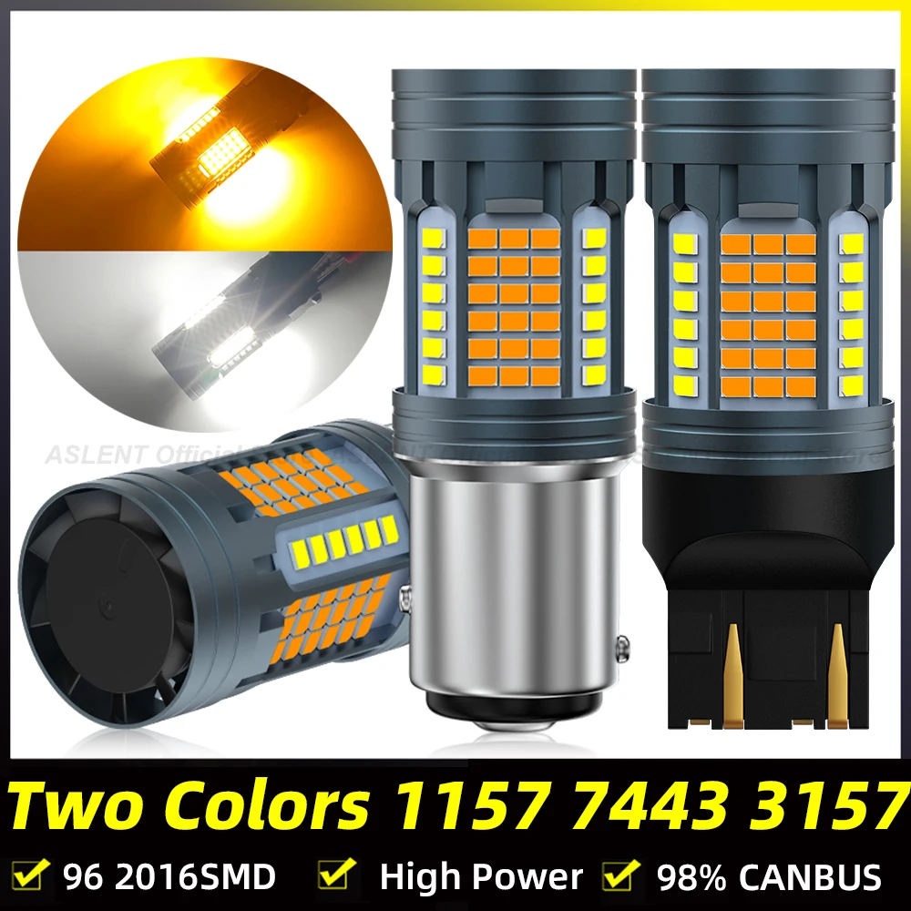 

2pcs Switchback Led Dual Color T25 3157 Led P21/5W 1157 BAY15D Led Bulb T20 7443 W21/5W Car Turn Signal Light DRL White Yellow