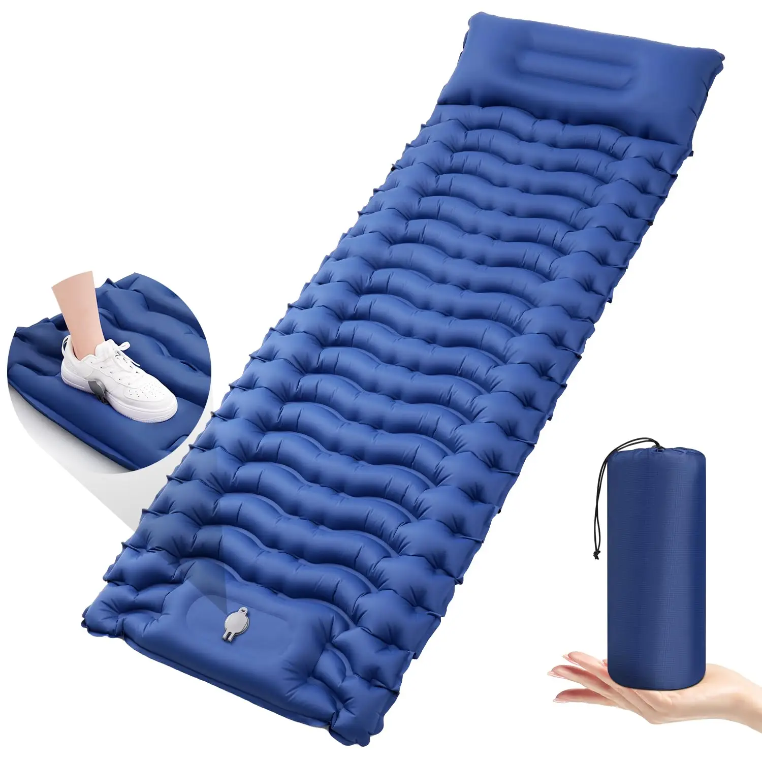 

Camping Sleeping Pad Ultralight Inflatable Sleeping Mat with Built-in Foot Pump & Pillow, Upgraded Compact Camping Air Mattress