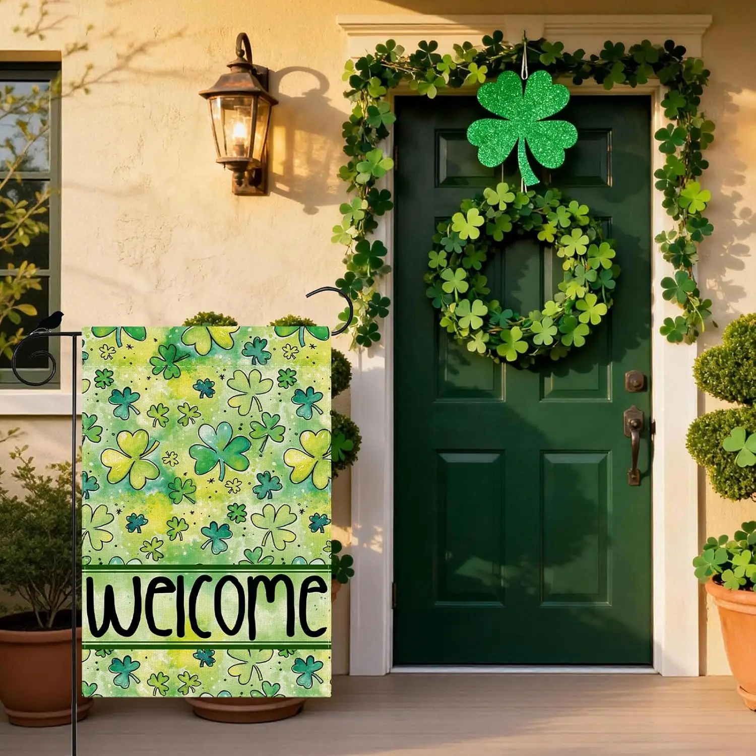 Welcome Green Shamrocks Clovers St. Patrick's Day Garden Flag 12x18 Inch Double Sided Small Mini Yard Flag Outdoor Outsi FFL IIC