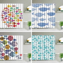 Colorful Cartoons Fish Shark Shower Curtains Ocean Life Children's Bathroom Home Decor Cloth Curtain Set Waterproof Bath Screens