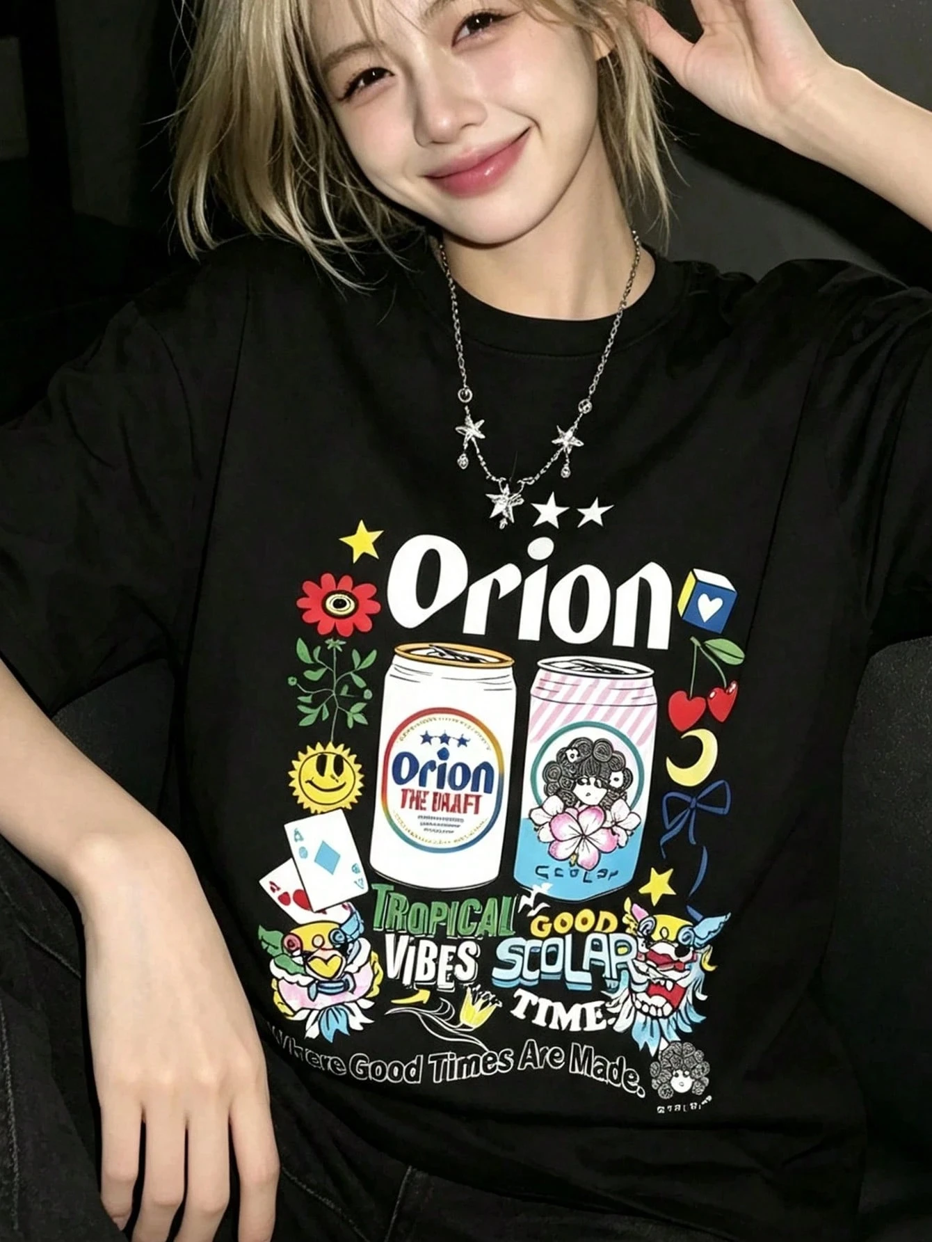 2026 New Orion Parent Child Matching Unisex Oversized T Shirt Retro Drink Can Cartoon Tropical Graphic Streetwear Tops