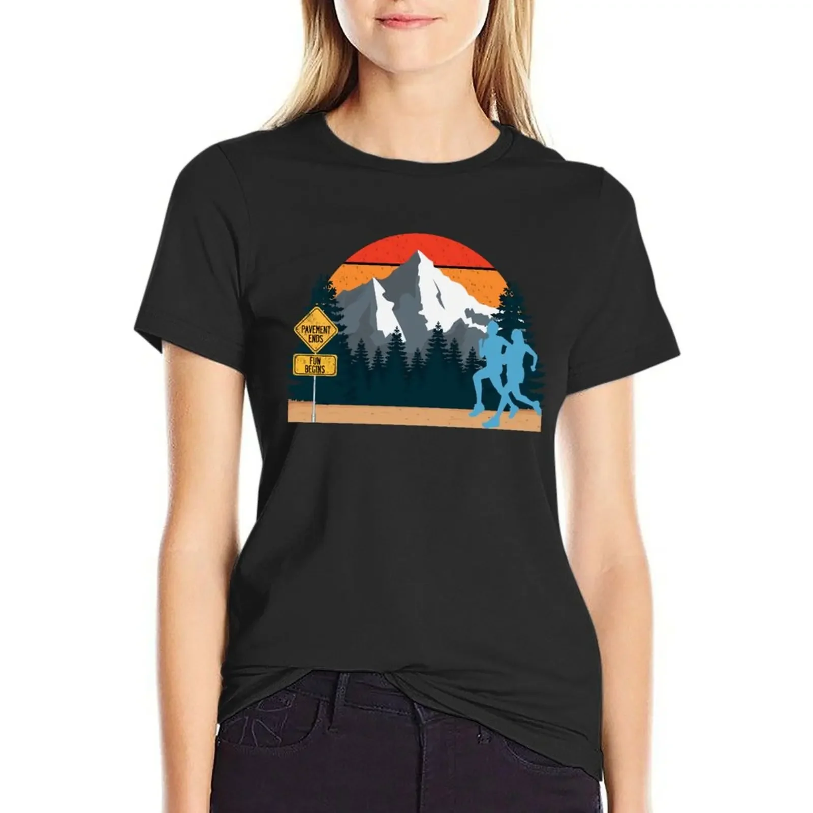 

Running - Mountains with Sunset T-Shirt tees plus size tops cotton t shirts Women