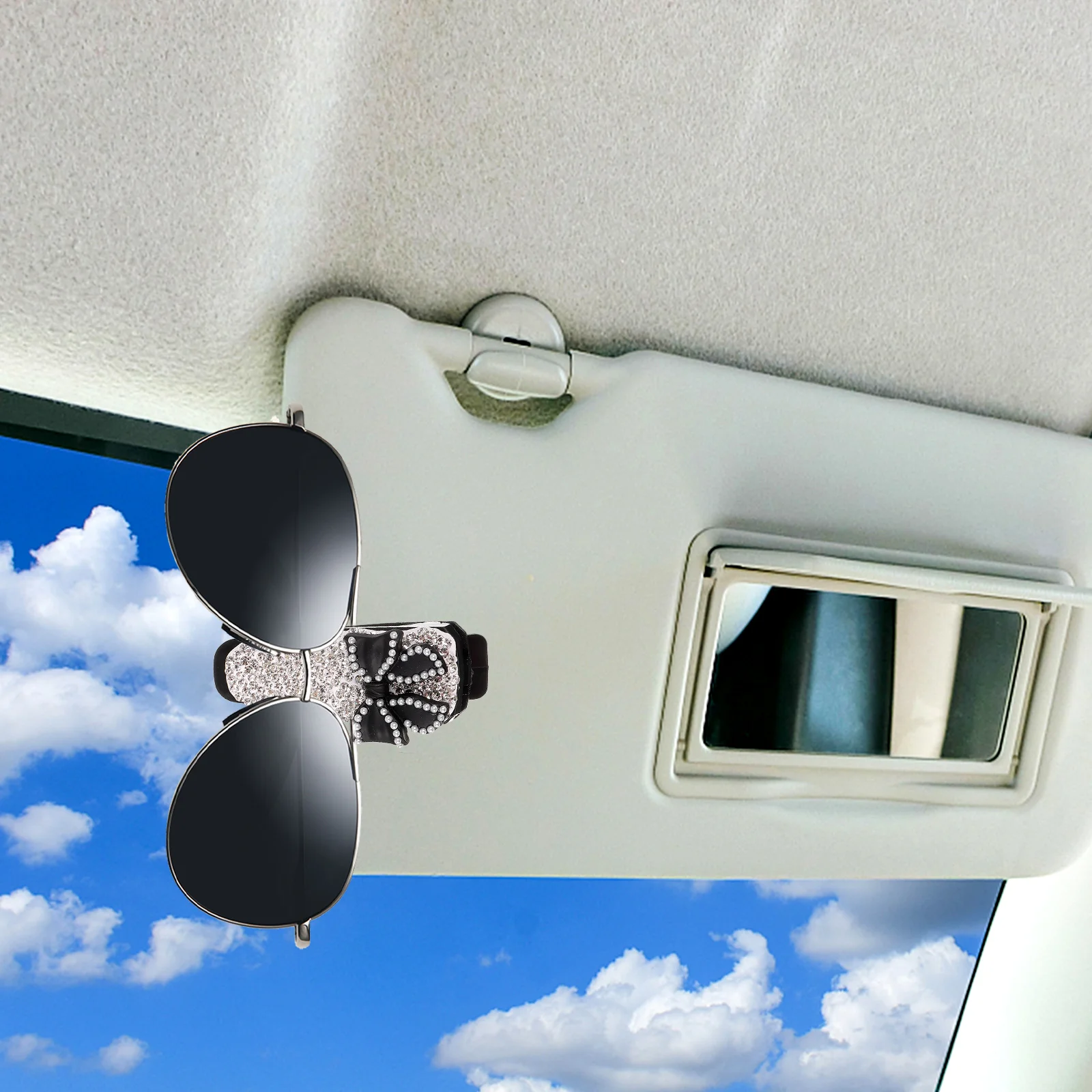 

2Pcs Car Glasses Holder Sunglasses Clip for Sun Visor Black Bow White Bow Storage Organizer Eyewear Accessory Plastic Frame Car