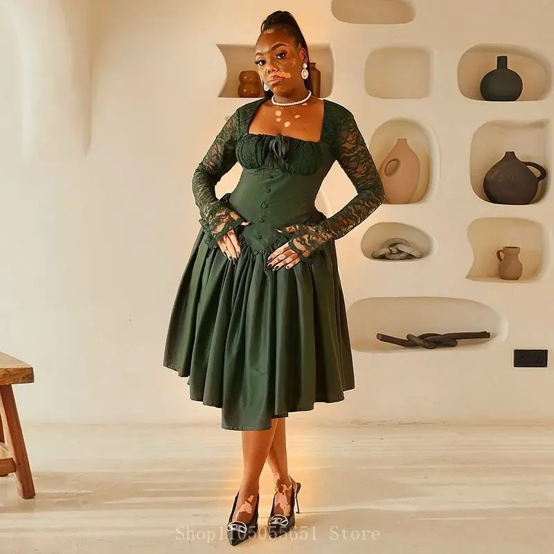 فستان نسائي مخصص كبير سوينغ دانتيل كم كامل عالي الخصر INS 2025 بدون حمالات مطوي فساتين سهرة مثيرة للحفلات الليلية #4