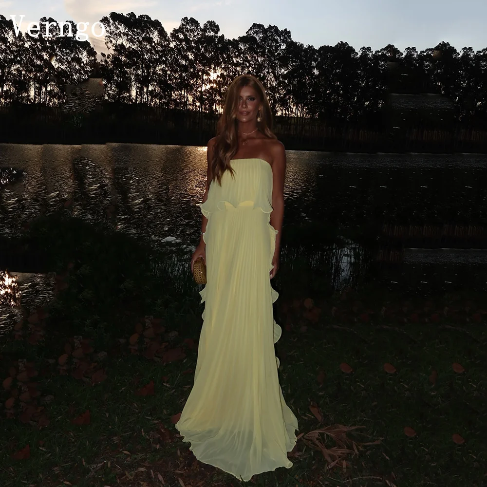 

Verngo Yellow Evening Dress Strapless Pleated Tiered Formal Occasion Dresses Elegang Fairy Celebrity Prom Gowns Customized
