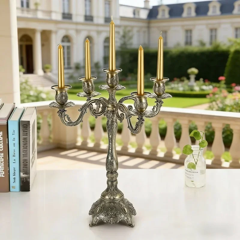 Classic Bronze Metal Candlestick Holder Candle Stand Wedding Restaurant Candlelight Dinner Daily Home Decoration Accessories